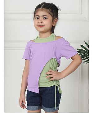 Mini & Ming Cotton Color Block Layered Top - Lilac & Sage Green