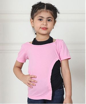 Mini & Ming Cotton Color Block Layered Top - Pink & Black