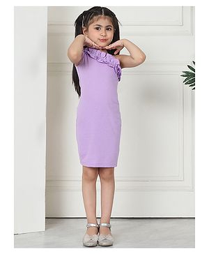 Mini & Ming Cotton One Shoulder Ruffle Design Solid Party Wear Dress - Lilac