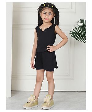 Mini & Ming Cotton Sleeveless Solid Tee With Shorts - Black