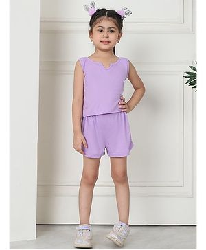 Mini & Ming Cotton Sleeveless Solid Top With Shorts - Lilac