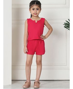 Mini & Ming Cotton Sleeveless Solid Top With Shorts - Queen Pink