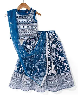 Babyhug Woven Sleeveless Choli
                              Lehenga & Dupatta Set With Sequin
                              & Embroidery Detailing - Teal Blue