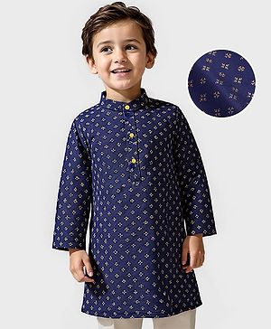 Babyhug Cotton Woven Full Sleeves Printed Kurta - Navy Blue