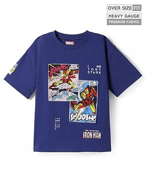 Pine Kids Marvel Terry Knit Drop Shoulder Oversized T-Shirt With Iron Man Graphic - Navy Blue