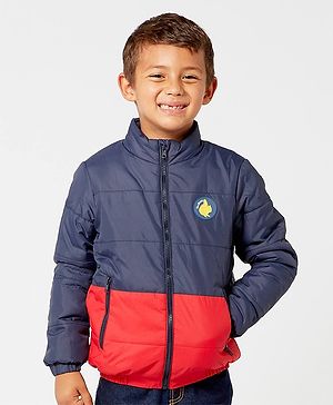 One Friday Full Sleeves Colour Blocked Puffer Jacket - Navy Blue