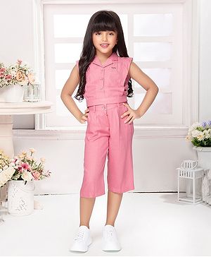 TINY BABY  Synthetic Cap Sleeves Solid Top & Pant Set - Pink