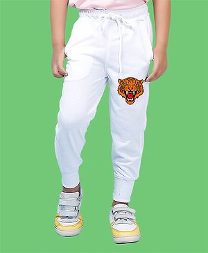 NUSYL Cotton Tiger Face Printed Ankle Length Track Pants - White