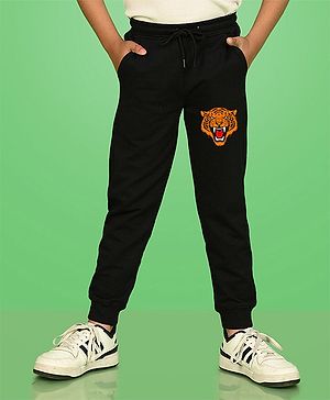 NUSYL Cotton Tiger Face Printed Ankle Length Track Pants -  Black