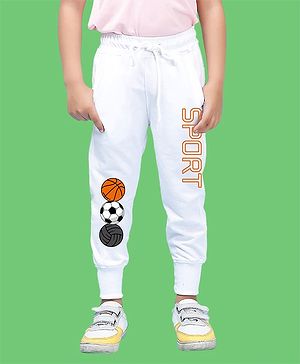NUSYL Cotton Basketball & Text Printed Ankle Length Track Pants - White