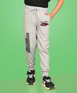 NUSYL Cotton Car & Text Printed Ankle Length Track Pants - Grey