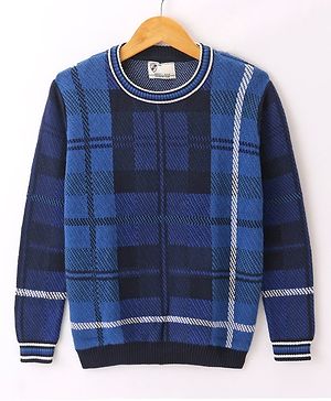 Smarty Boys 100% Premium Cotton Full Sleeves Pullover Checkered- Blue