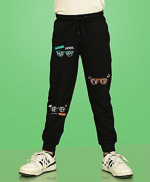 NUSYL Cotton Text & Sunglasses Printed Ankle Length Track Pants - Black