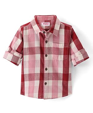 Babyhug Cotton corduroy  Woven Full Sleeves Checks Shirt - Maroon & White
