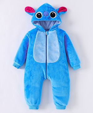 Kookie Kids Full Sleeves Koala Bear Detailing Winter Wear Hooded Romper - Blue