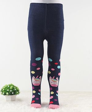 Cute Walk by Babyhug Antibacterial Footie Tights with Unicorn Design - Navy