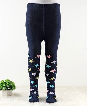 Cute Walk by Babyhug Antibacterial Footie Tights with Star   Design - Navy Blue