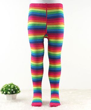 Cute Walk by Babyhug Antibacterial Footie Tights with Striped Design - Pink