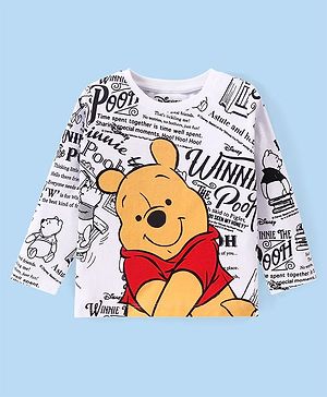 Babyhug Disney Cotton Knit Full Sleeve T-Shirt With Winnie the Pooh Print - White