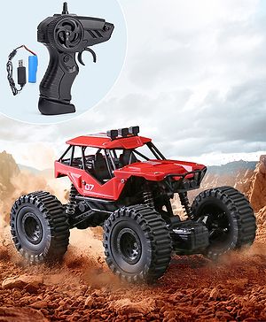 Babyhug Off Roader 1:18 Four Funtions Red Rechargeable Rock Crawler RC Car|Big Rubber Wheels|Range Upto 70 Ft.|Shock Absorbers|BIS certified|Gifting Toy