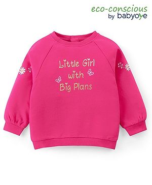 Babyoye eco conscious  100% Cotton Woven Full Sleeves T-Shirt With Text Print - Dark Pink