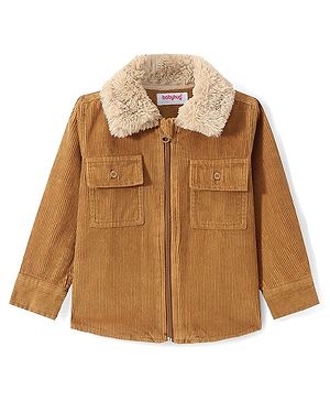Babyhug Cotton Woven Full Sleeves Solid Colour Corduroy Shirt - Beige