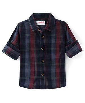 Babyhug Cotton corduroy Woven Full Sleeves Checks Shirt - Navy Blue