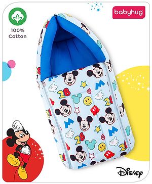 Babyhug Disney Sleeping Bag Smiley Mickey Mouse Print - Blue