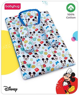Babyhug Disney Bedding Set Smiley Mickey Mouse Print - Blue