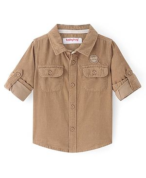 Babyhug Cotton Woven Full Sleeves Solid Colour Corduory Shirt - Tan