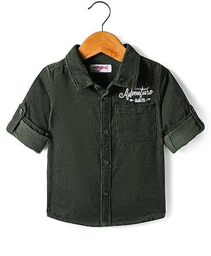 Babyhug Cotton Woven Full Sleeves Solid Corduroy Shirt - Olive Green