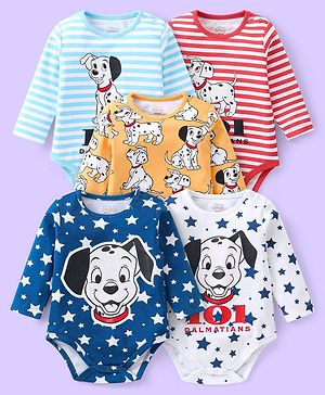 Babyhug Disney Interlock Knit Full Sleeve Onesies with 101 Dalmatians Graphics Pack of 5 -  Blue White Red & Yellow