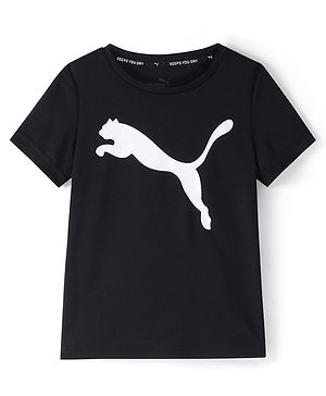 PUMA Knit Half Sleeves Solid T-Shirt with Logo Print - Black