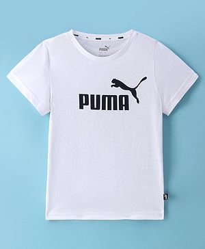 Puma Cotton Knit Half Sleeves T-Shirt With Logo Print - White