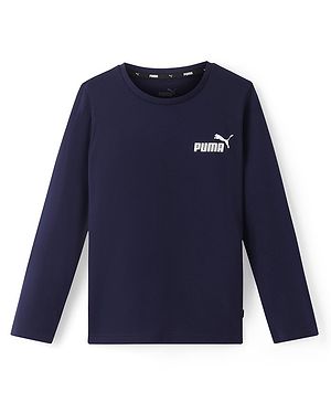 Puma Cotton Knit Full Sleeves T-Shirt With Logo Print - Navy Blue