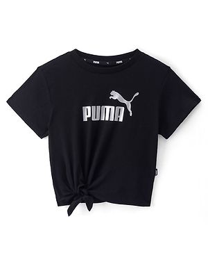 Puma Cotton Knit Half Sleeves Top With Logo Print - Black