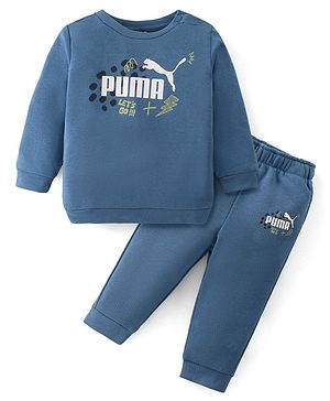 PUMA Cotton Knit T-Shirt & Pant Set Logo Print - Navy Blue