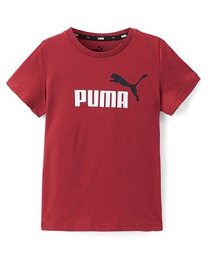 Puma Cotton Knit Half Sleeves T-Shirt With Logo Print - Maroon