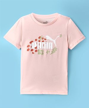 PUMA Cotton Knit Half Sleeves Brand Text Printed T-Shirt - Light Pink