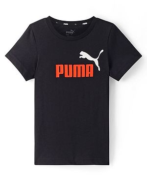 Puma Cotton Knit Half Sleeves T-Shirt With Logo Print - Black