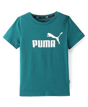 Puma Cotton Knit Half Sleeves T-Shirt With Logo Print - Teal Blue