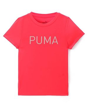 Puma Cotton Knit Half Sleeves T-Shirt With Logo Print - Neon Pink