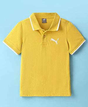 PUMA Cotton Knit Half Sleeves Solid Polo Neck T-Shirt - Yellow