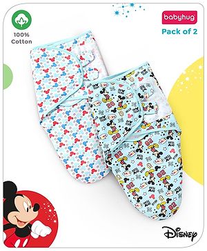 Babyhug Disney Swaddle Cool Mickey Print Set of 2 - Blue & White