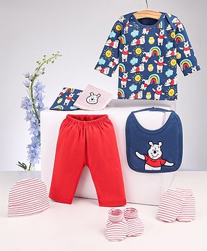 Babyhug Disney Premium Gift Set with Winnie The Pooh Print Navy Blue & Red - Pack of 7