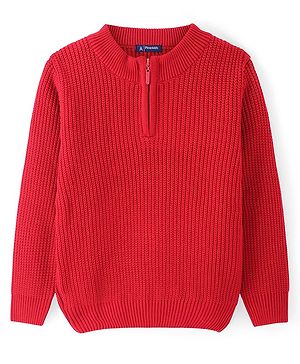 Pine Kids Knit Full Sleeves Pullover Solid Colour- Red