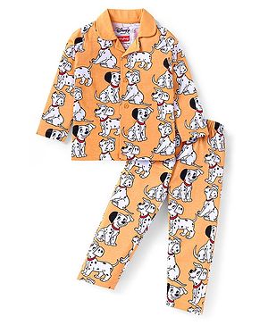 Babyhug Disney Single Jersey Knit Full Sleeves Front Open Night Suit With 101 Dalmatians Graphics - Light Orange