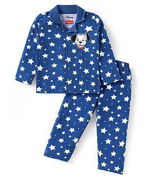 Babyhug Disney Single Jersey Knit Full Sleeves Front Open Night Suit With 101 Dalmatians Graphics - Navy