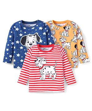 Babyhug Disney Single Jersey Knit Full Sleeves T-Shirts With 101 Dalmatians Graphics Pack of 3 - Red Blue & Orange