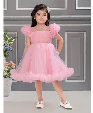 Ministitch Sleeveless Ruffle Detailed
                              & Stone Embellished Pleated Yoke Dress
                              - Baby Pink
